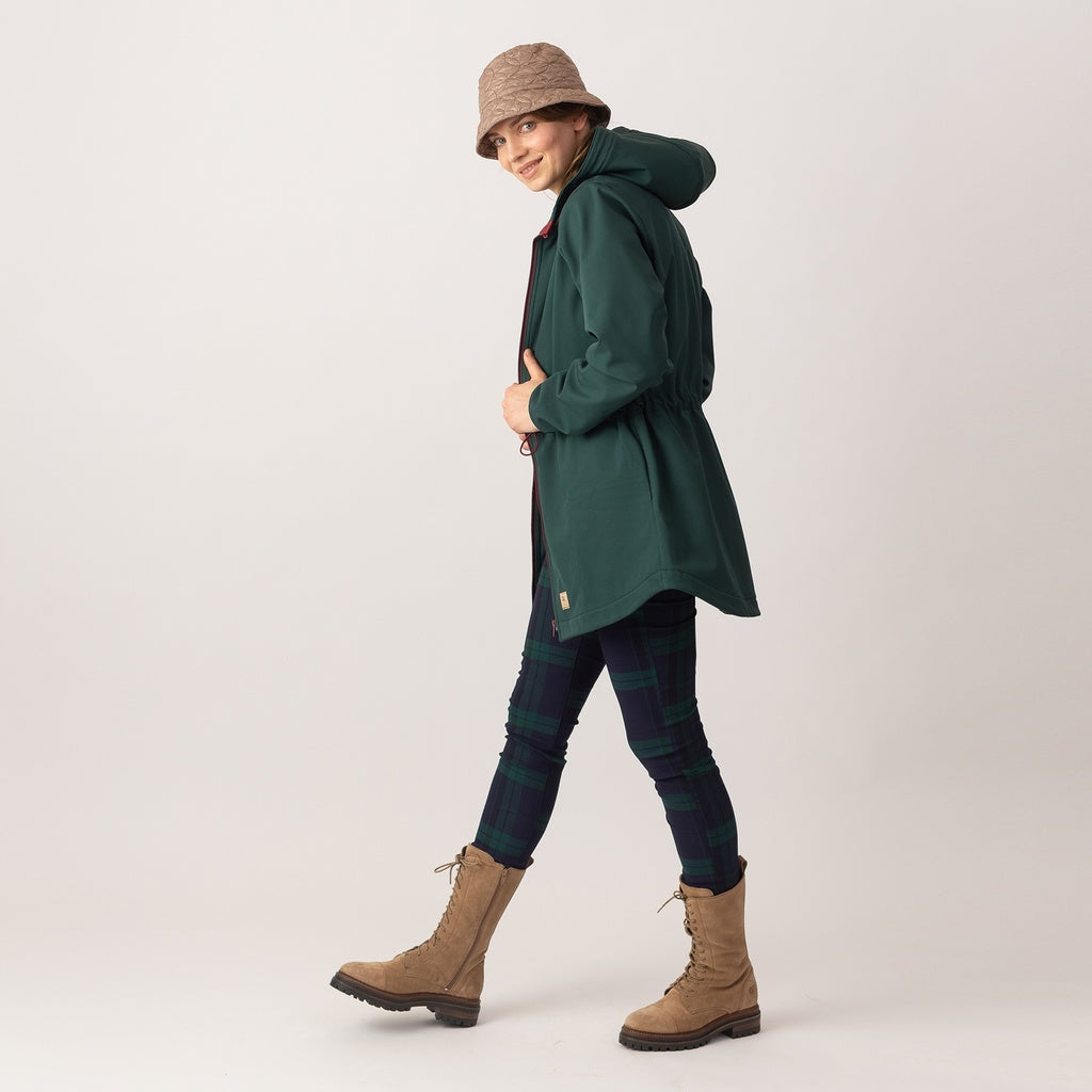 Forest green thick softshell coat for women