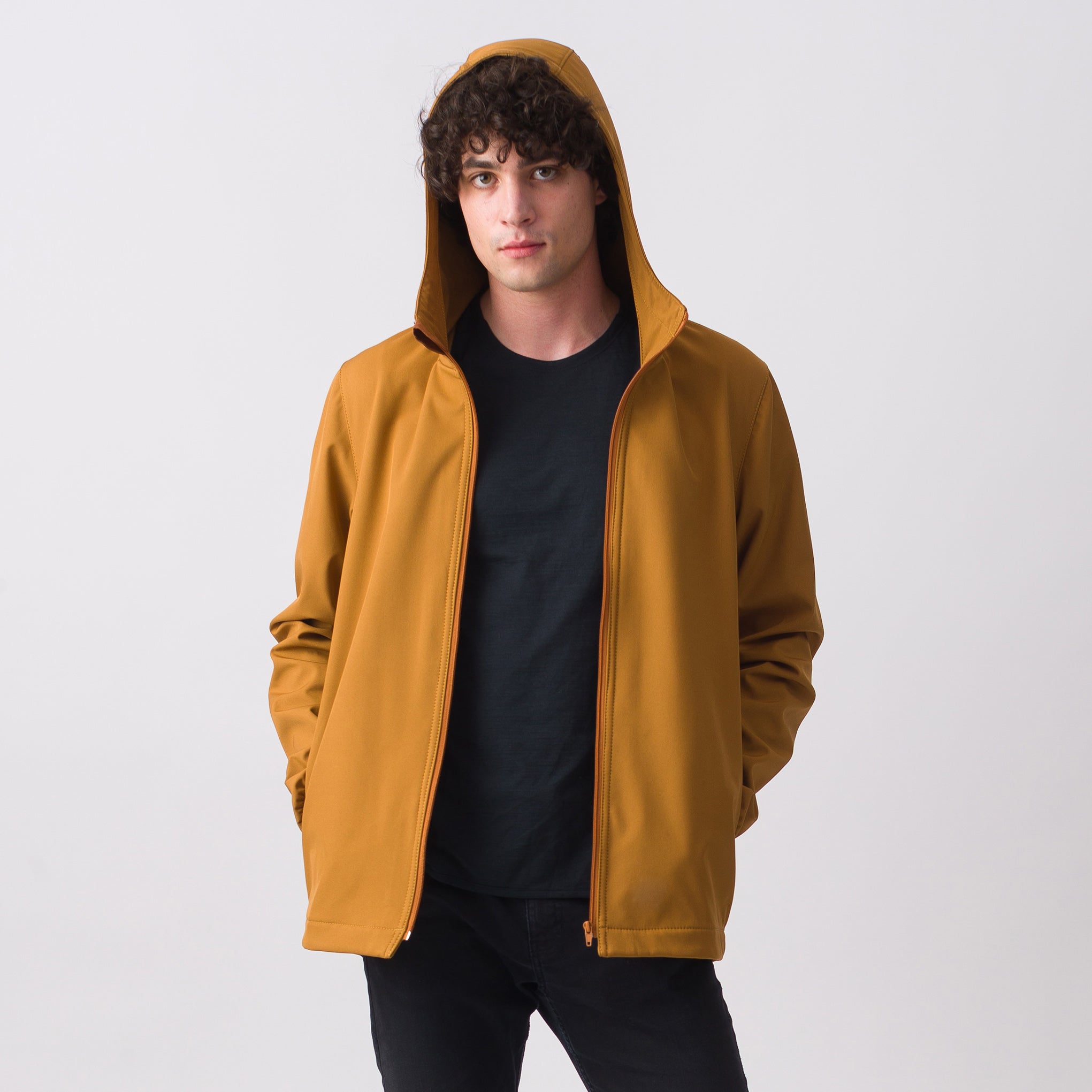 Golden brown thick softshell coat for men